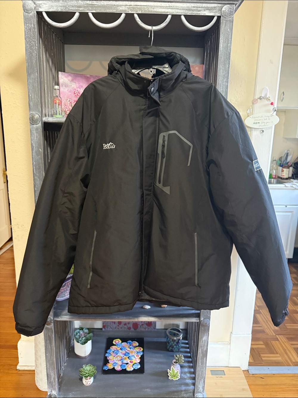 Pooluly Black Men's Insulated Hooded Jacket